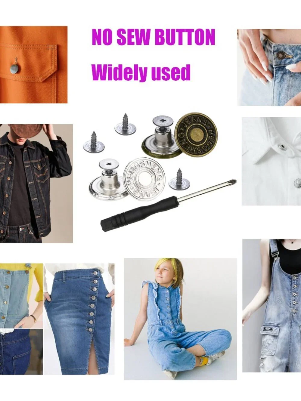 20 Pcs Button for Sewing Metal Jeans, 17 mm No-Sew Nailess Removable Metal Jeans